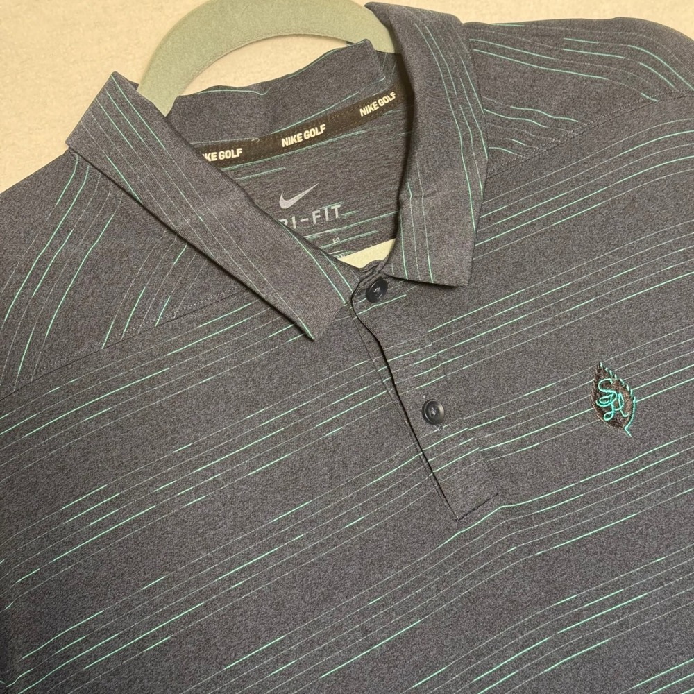 Nike Golf Dri-FIT Polo Shirt Mens XL Navy Teal Striped Short Sleeve Performance
